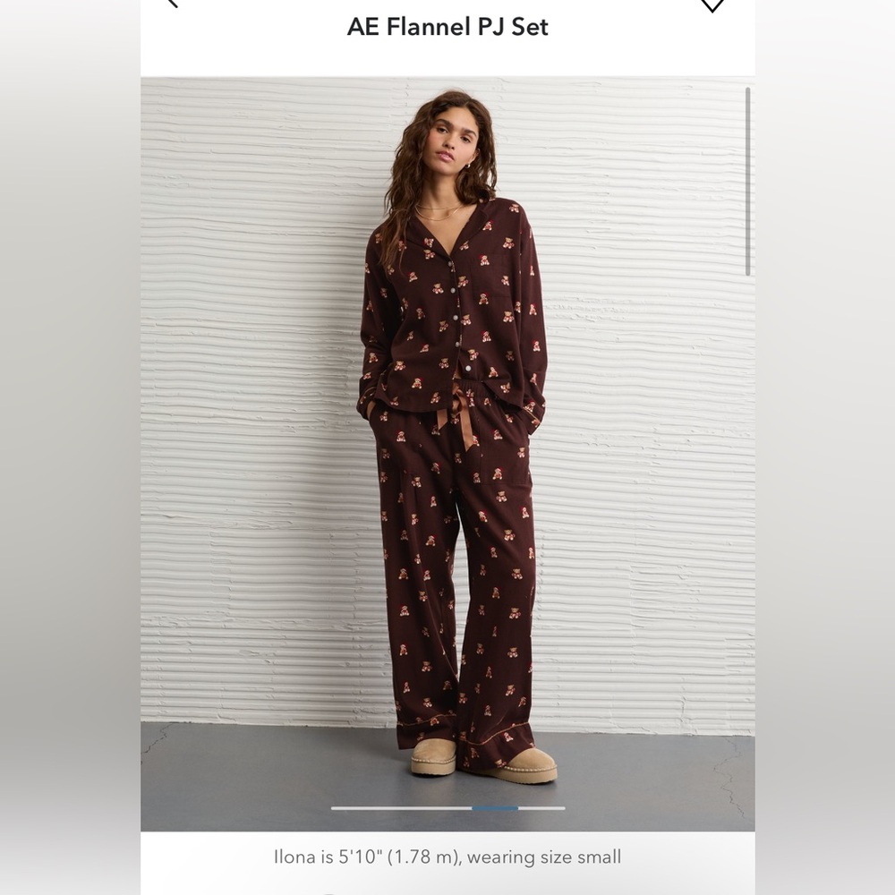 American Eagle Holiday Teddy Bear flannel pajama set in Chocolate XXS